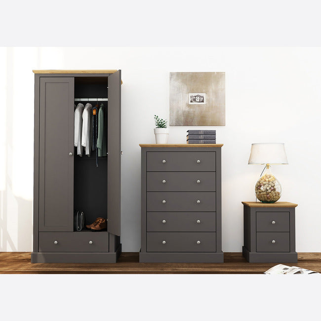 DEVON 2 DOOR WARDROBE CHARCOAL