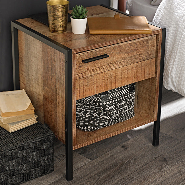 HOXTON BEDSIDE CABINET DISTRESSED OAK EFFECT